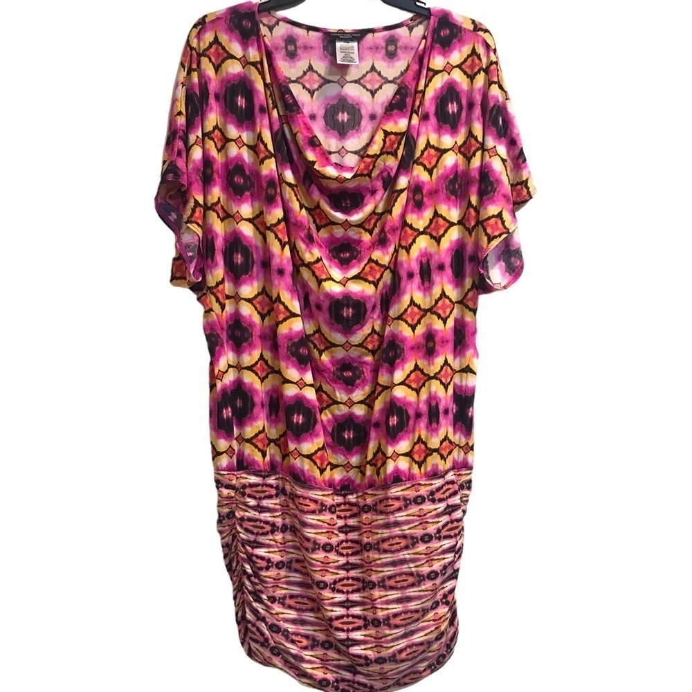 Carmen Marc Valvo Swimsuit Cover Up Dress Top Patterned Aztec Tie Dye Tribal